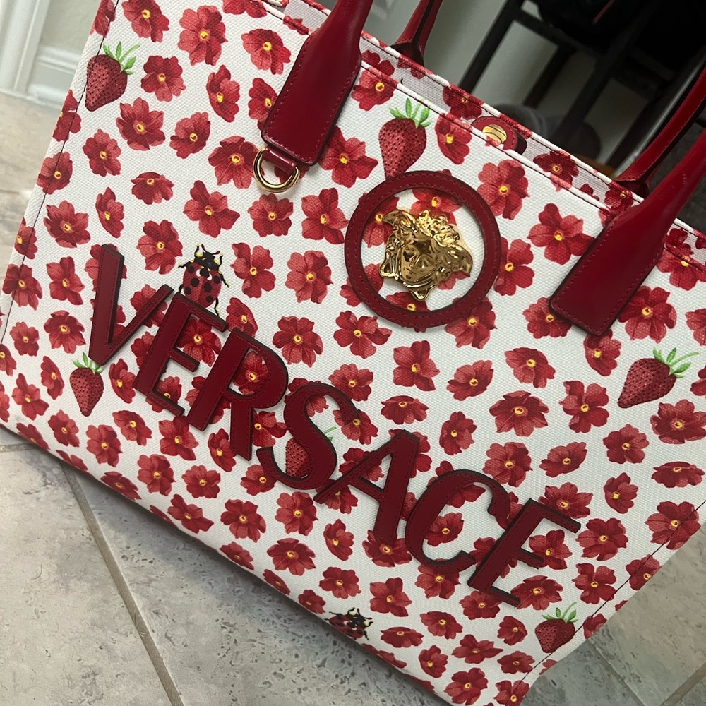 Versace Red Floral Tote Bag